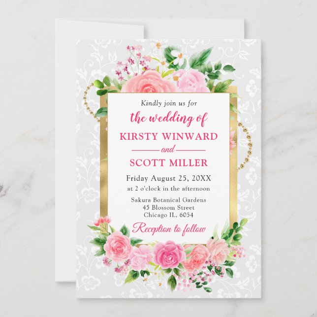Rosengarten Sommerferien Blume Goldene Foil Hochze Einladung (Vorderseite)