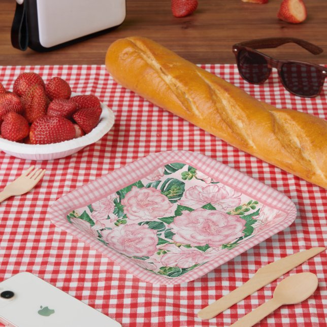 Rosengarten und Monstera Elegantes 7-jähriges Part Pappteller (Picknick)