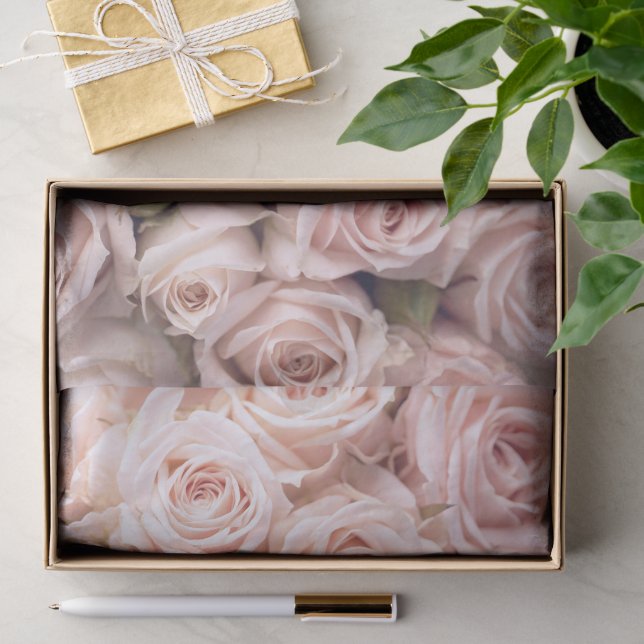 Rosengeflechtpapier mit blass rosa Rosen Seidenpapier (Geschenk)