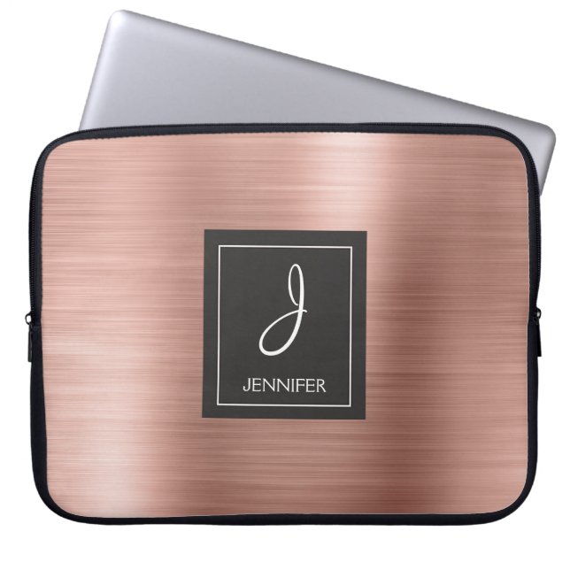 Rosengold-Metal-Monogramm Laptopschutzhülle (Vorderseite)