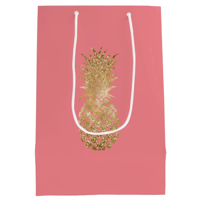 Rosengold Tropischer Glitzer Ananas Mittlere Geschenktüte (Rückseite)