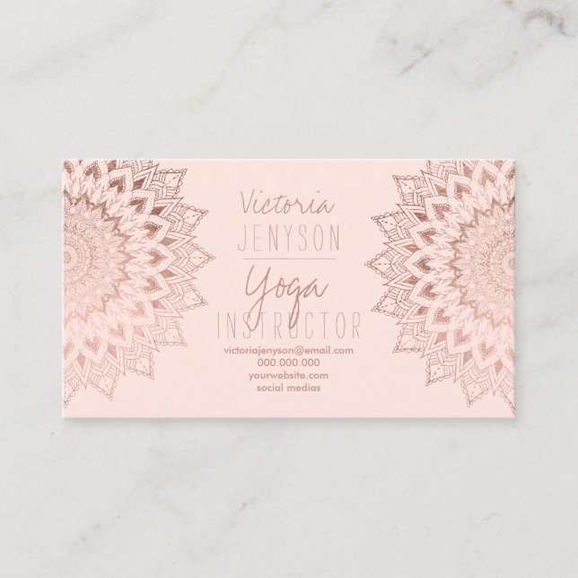Rosengoldblumenmandala erröten Yogalehrer Visitenkarte (Vorderseite)