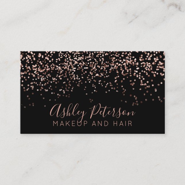 Rosengoldconfettimake-uphaartypographie Visitenkarte (Vorderseite)