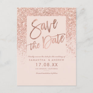 RosengoldGlitter Chic erröten Rosa Save the Date Ankündigungspostkarte
