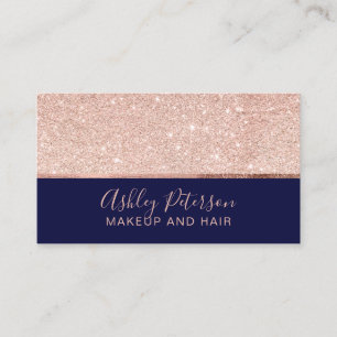 RosengoldGlitter-Marineblau-Haarmake-uptypographie Visitenkarte