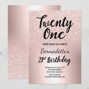 RosengoldGlitter ombre metallischer 21. Geburtstag Einladung