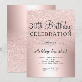 RosengoldGlitter ombre metallischer 30. Geburtstag Einladung