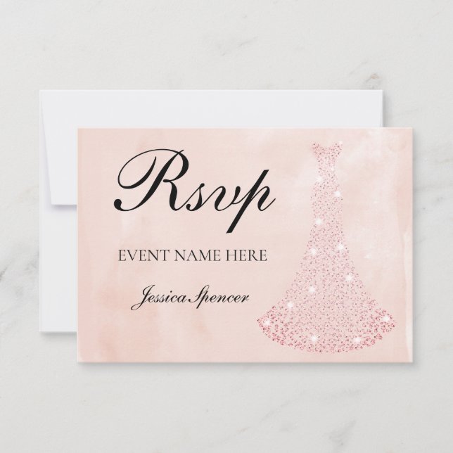 Rosengoldkleid ganzjährig / Bridal UAWG RSVP Karte (Vorderseite)