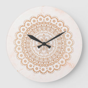 Rosengoldmandala Große Wanduhr