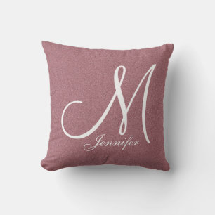 Rosengoldmetallisches Glitter-Weiß Monogramm Kissen