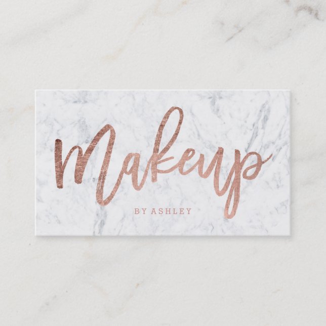 Rosengoldtypographie-Weißmarmor des Makes-up Visitenkarte (Vorderseite)