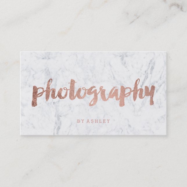 Rosengoldtypographiemarmor der Fotografie moderner Visitenkarte (Vorderseite)