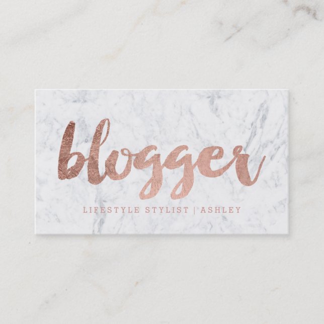 Rosengoldtypographiemarmor des Blogger moderner Visitenkarte (Vorderseite)