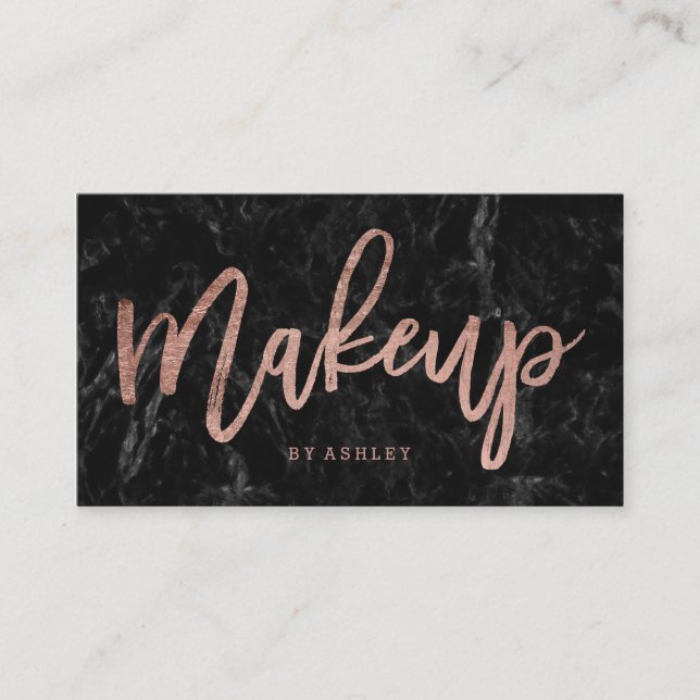 Rosengoldtypographieschwarzmarmor des Makes-up Visitenkarte (Vorderseite)