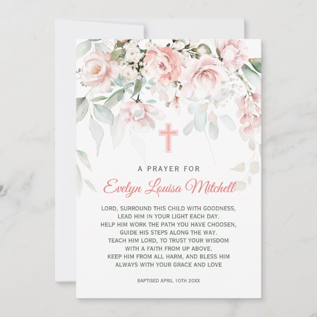Rosengrün Blätter Taufe Gebet Invita Einladung (Vorderseite)