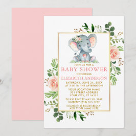 Rosengrün Elephant Baby Dusche Gold Einladung
