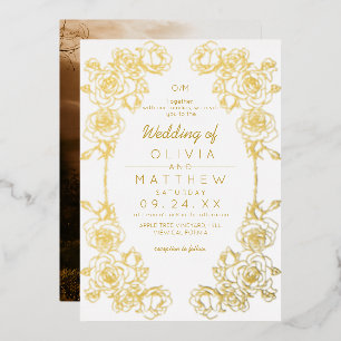 Rosenhochzeit Elegant Gold Klassische Florale Hoch Folieneinladung