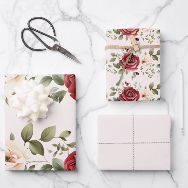 Rosenhochzeit Geschenkpapier Set (Vorderseite)