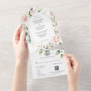 Rosenhochzeit in Pale Pink All In One Einladung