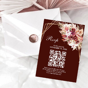 Rosenholz Goldrahmen QR-Code Hochzeits-Antwortkart RSVP Karte