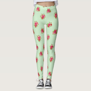 Rosenknospe, grün und rosa Frauen Leggings