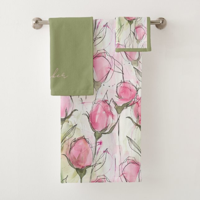 Rosenknospe in Rosa Badhandtuch Set (Insitu)