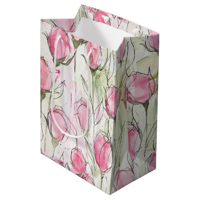 Rosenknospe in Rosa Mittlere Geschenktüte (Vorderseite Schrägansicht)