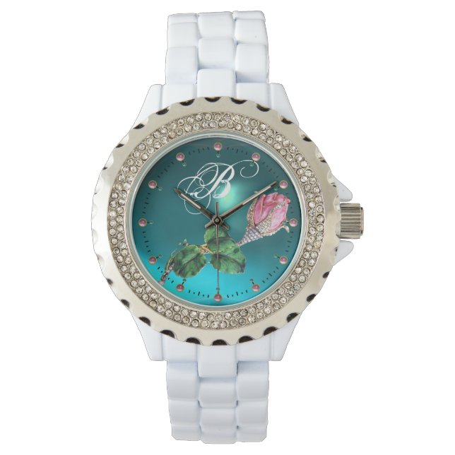 ROSENKNOSPE JEWEL UND DIAMONEN MONOGRAM Blue Gem Armbanduhr (Vorderseite)