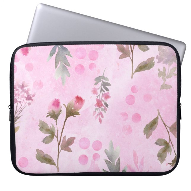 Rosenknospe, Polka Punkte: Sommerblumen. Laptopschutzhülle (Vorderseite)
