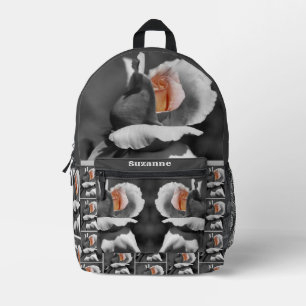 Rosenknospe Schwarz-Weiß-Teilfarbe Personalisiert Bedruckter Rucksack