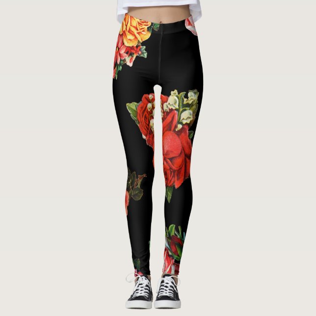 Rosenmuster boho Chic der Blumentätowierungs-Rosen Leggings (Vorderseite)