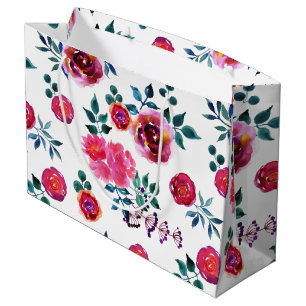 Rosenmuster, handbemalt und rosa große geschenktüte