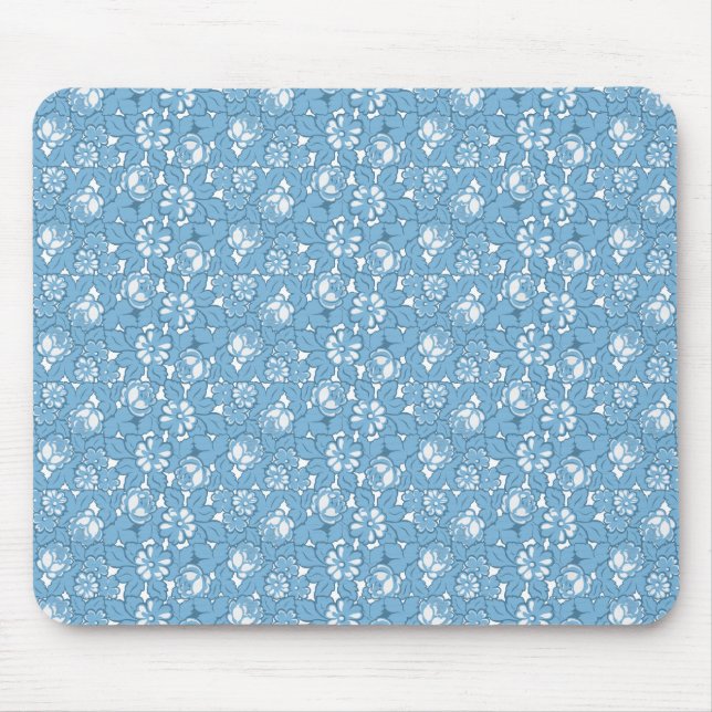 Rosenmuster in Hellblau Mousepad (Vorne)