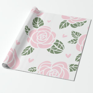 Rosenmuster mit grünen Blätter und Herz Geschenkpapier
