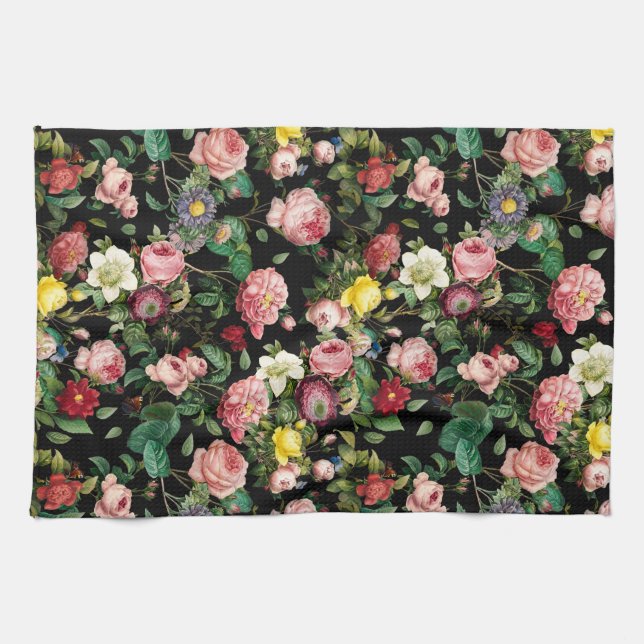 Rosenmuster Rosa und Rot  Geschirrtuch (Horizontal)