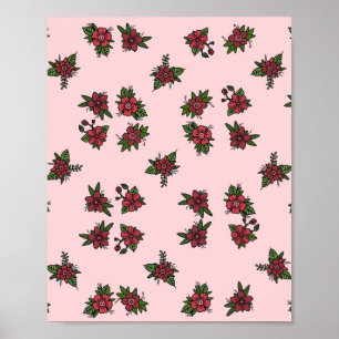 Rosenmuster, süßes kleines rosa und rotes Design Poster