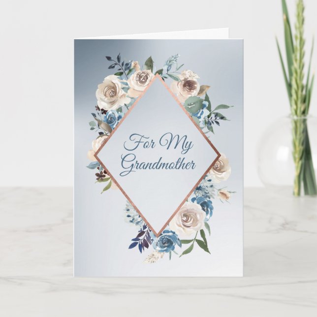 Rosenrahmen, blau und weiß, Großmutter Karte (Vorderseite)