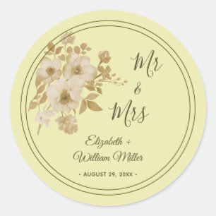 Rosenrahmen – Himmlische Gelbe Hochzeit Runder Aufkleber