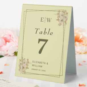 Rosenrahmen – Monogramm Himmelgelbe Hochzeit Tischaufsteller
