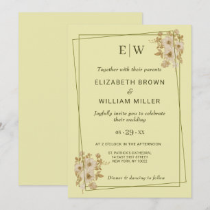 Rosenrahmen – Monogramm Himmlisch Gelbe Hochzeit Einladung