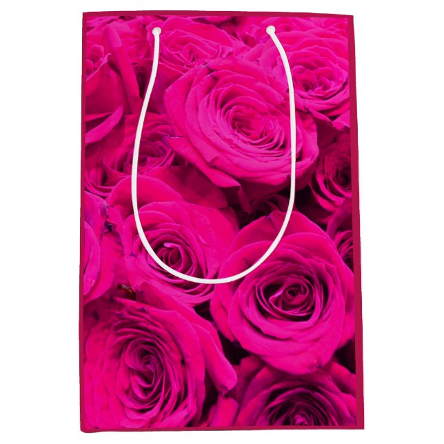 Rosenrosa Blume Rosa Blütengrün Mittlere Geschenktüte (Vorderseite)