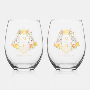 Rosenrosa-Monogramm Rose Mr. and Mrs. Weinglas Ohne Stiel