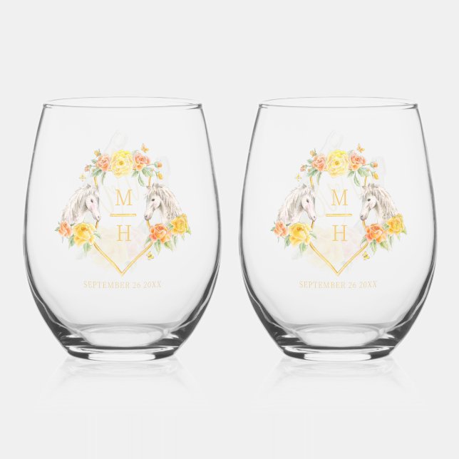Rosenrosa-Monogramm Rose Mr. and Mrs. Weinglas Ohne Stiel (Vorderseite)