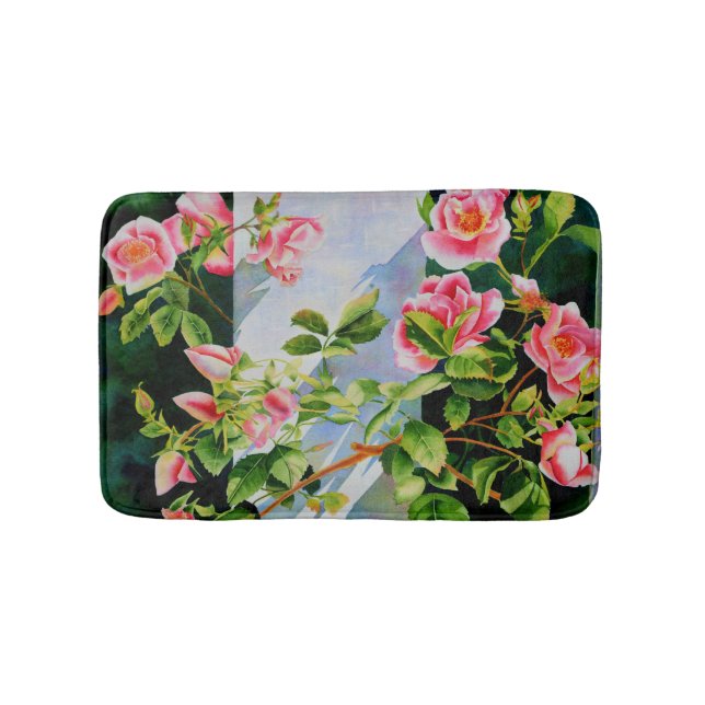 Rosenrosen, elegant, Aquarell Badematte (Vorderseite)