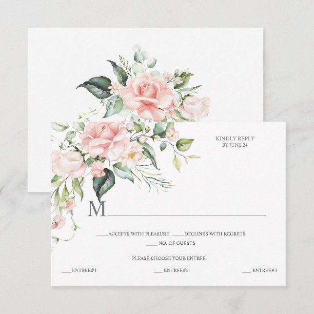 Rosenrosen Eukalyptus Botanisch RSVP Karte (Vorne/Hinten)