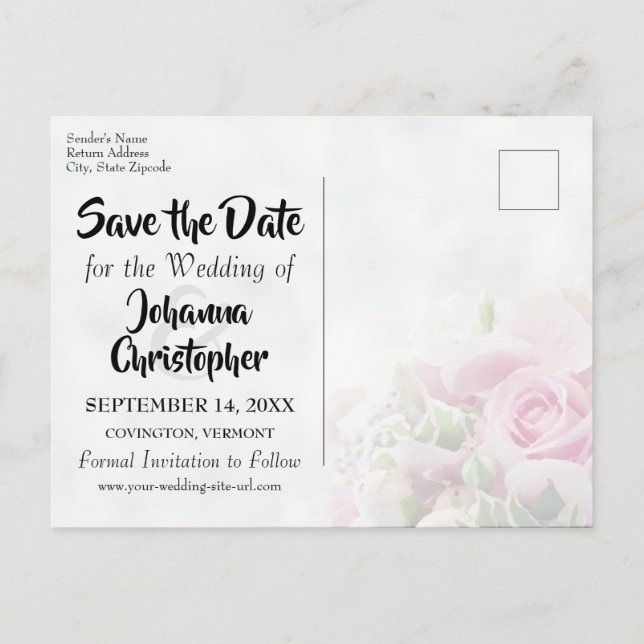 Rosenrosen-Foto Save the Date Hochzeit Postkarte (Rückseite)