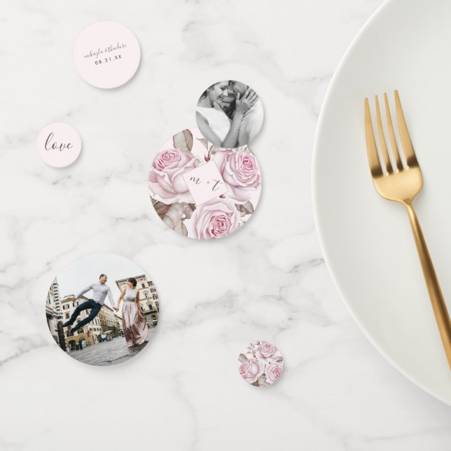 Rosenrosen-Foto und Name Hochzeit Konfetti (Gruppe)