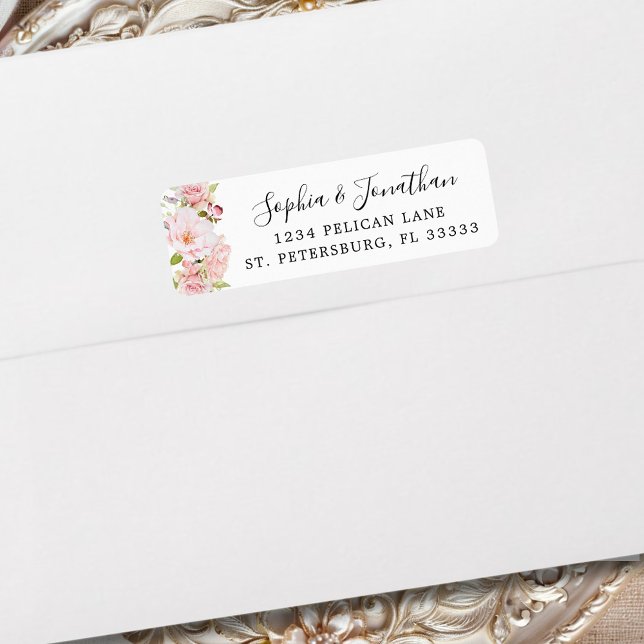 Rosenrosen Hochzeitsstimmung in eleganten Rücksend (Elegant Pink Roses Wedding Return Address Label)