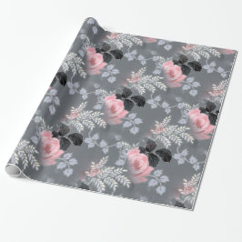 Rosenrosen in blassrosa über grauem Hintergrund Geschenkpapier