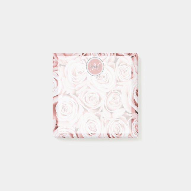 Rosenrosen in Rosa, modern personalisiert Post-it Klebezettel (Vorderseite)